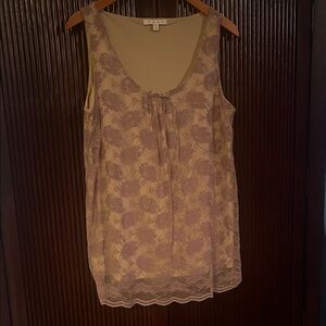 CAbi Navy and Tan Patterned Top